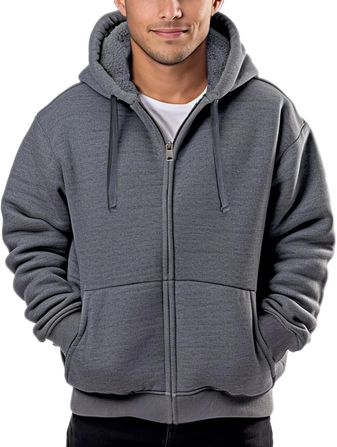 Sherpa Lined Hoodies for Men Heavyweight Full Zip Up Sweatshirt Thick Fleece Jackets Winter Warm Coats