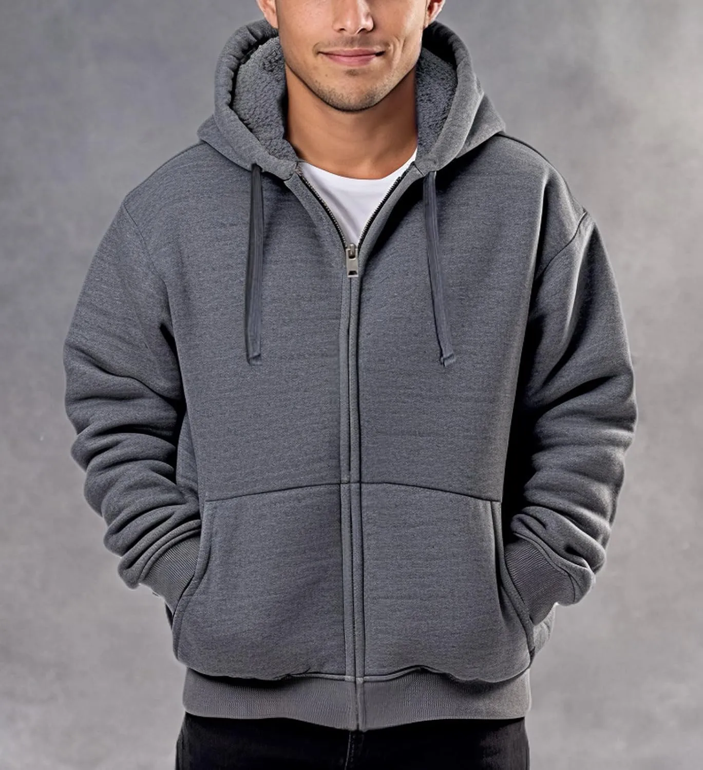 Sherpa Lined Hoodies for Men Heavyweight Full Zip Up Sweatshirt Thick Fleece Jackets Winter Warm Coats
