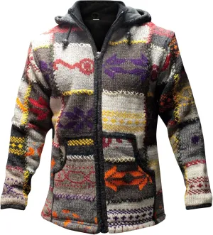 Shopoholic Fashion Patchwork Designed High Neck Hippie Boho mens winter jacket, Multicolor