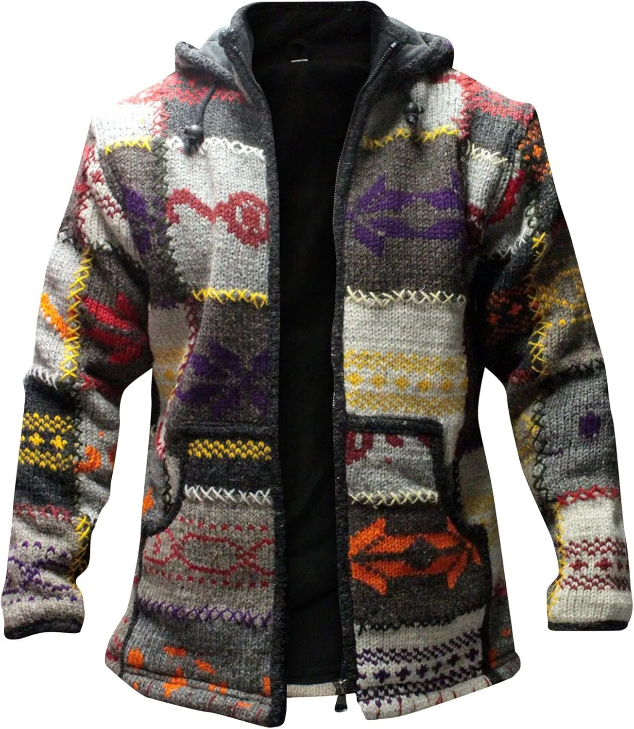Shopoholic Fashion Patchwork Designed High Neck Hippie Boho mens winter jacket, Multicolor