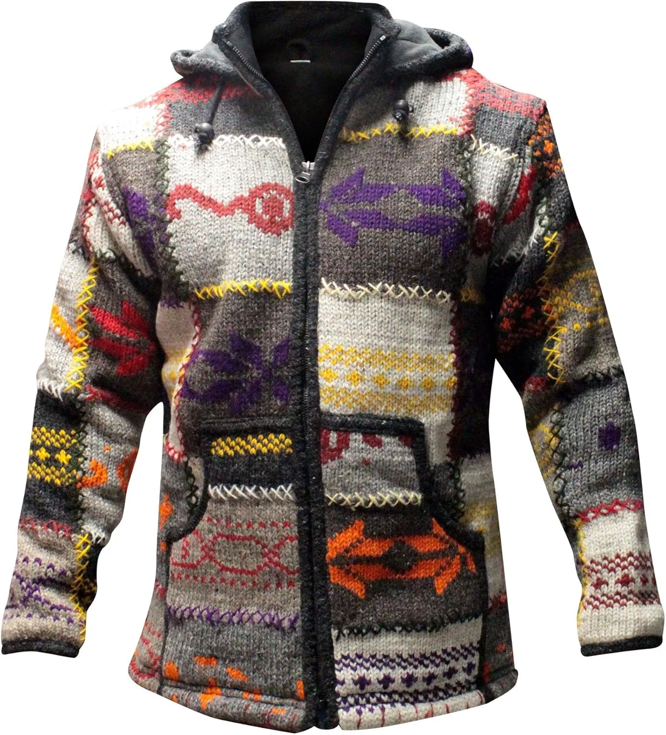 Shopoholic Fashion Patchwork Designed High Neck Hippie Boho mens winter jacket, Multicolor