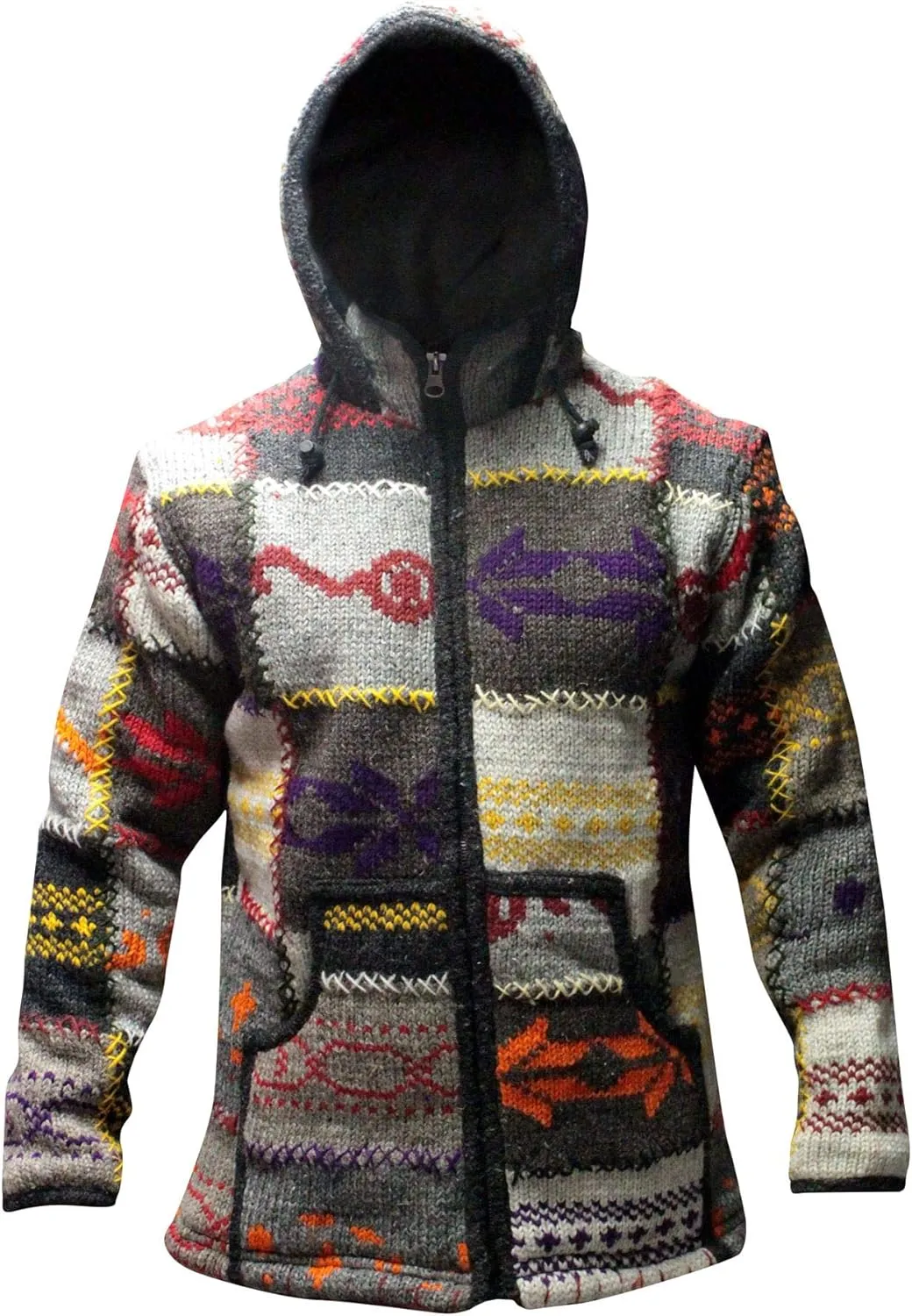 Shopoholic Fashion Patchwork Designed High Neck Hippie Boho mens winter jacket, Multicolor