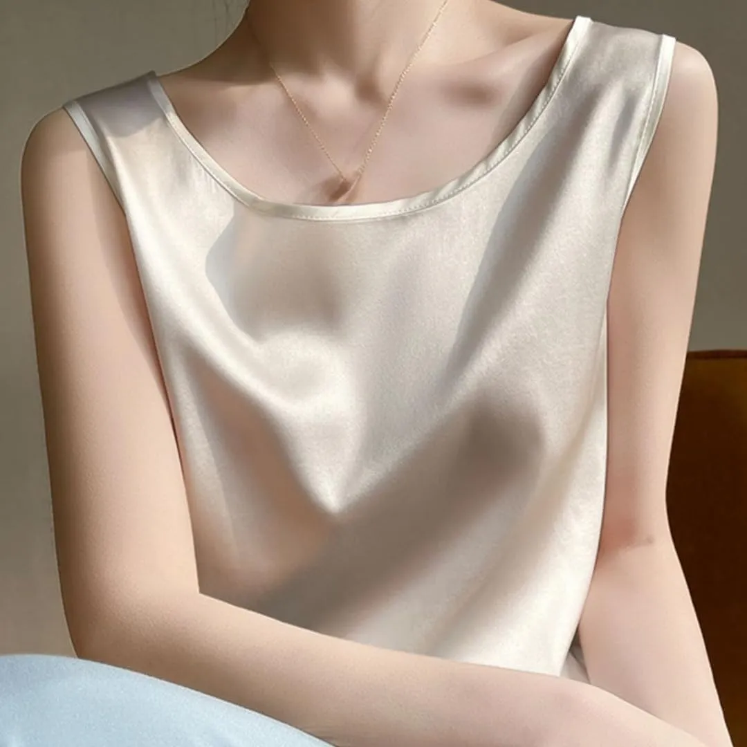 Silk Camisole Top Women's Crew Neck Sleeveless Blouse,Loose Fit Casual Beach Vacation Outfits, S-3XL