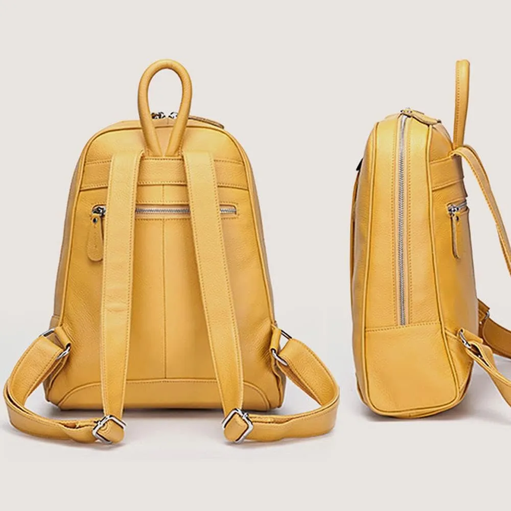 Simple Genuine Leather Backpack Women Laptop Casual Knapsack Ladies Travel Bag