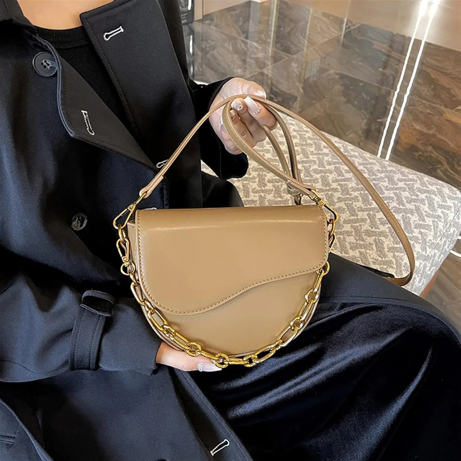 Simple Texture Women's Saddle Bag Crossbody Bag