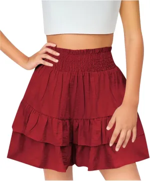 Skorts for Girls High Waisted Smocked Ruffle Mini Skirts Summer Cute Tiered Shorts Trendy School Tennis Golf Skorts