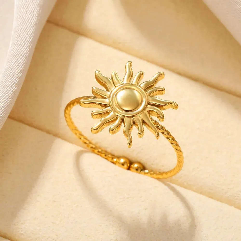 Stainless Steel Sunflower Wedding Rings for Women
