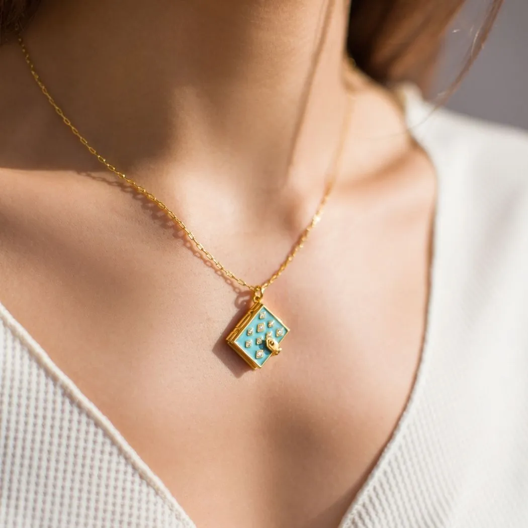 Stardust Book Locket (Aquamarine) - Gold