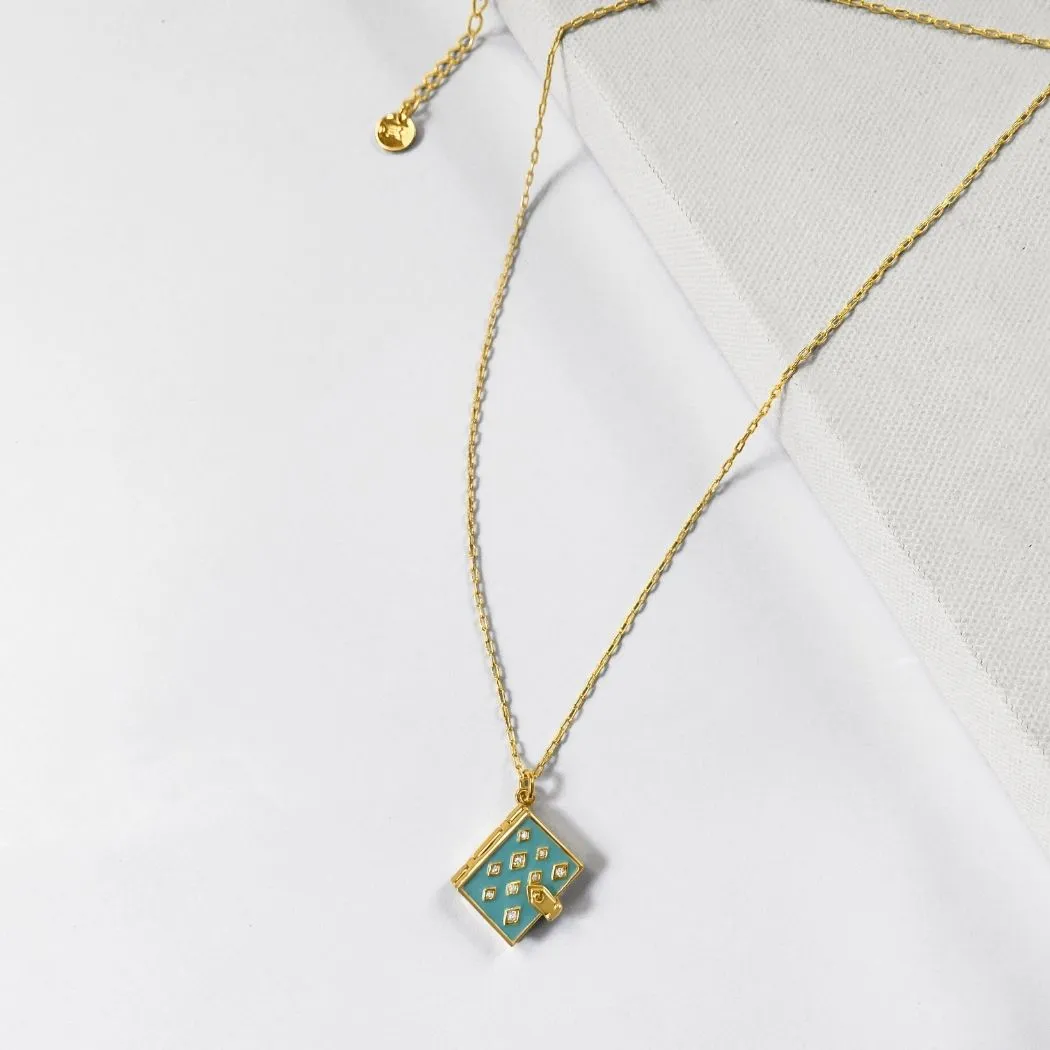 Stardust Book Locket (Aquamarine) - Gold
