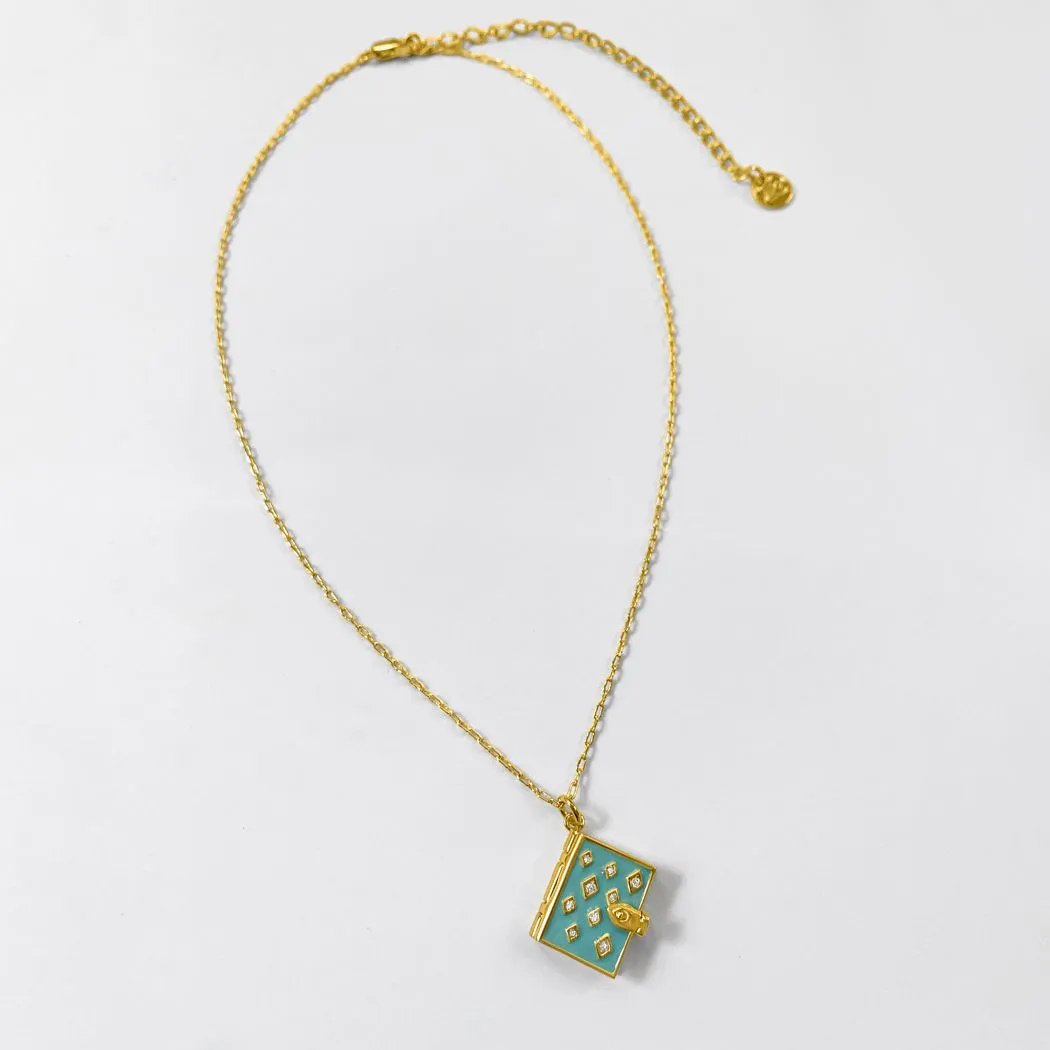 Stardust Book Locket (Aquamarine) - Gold