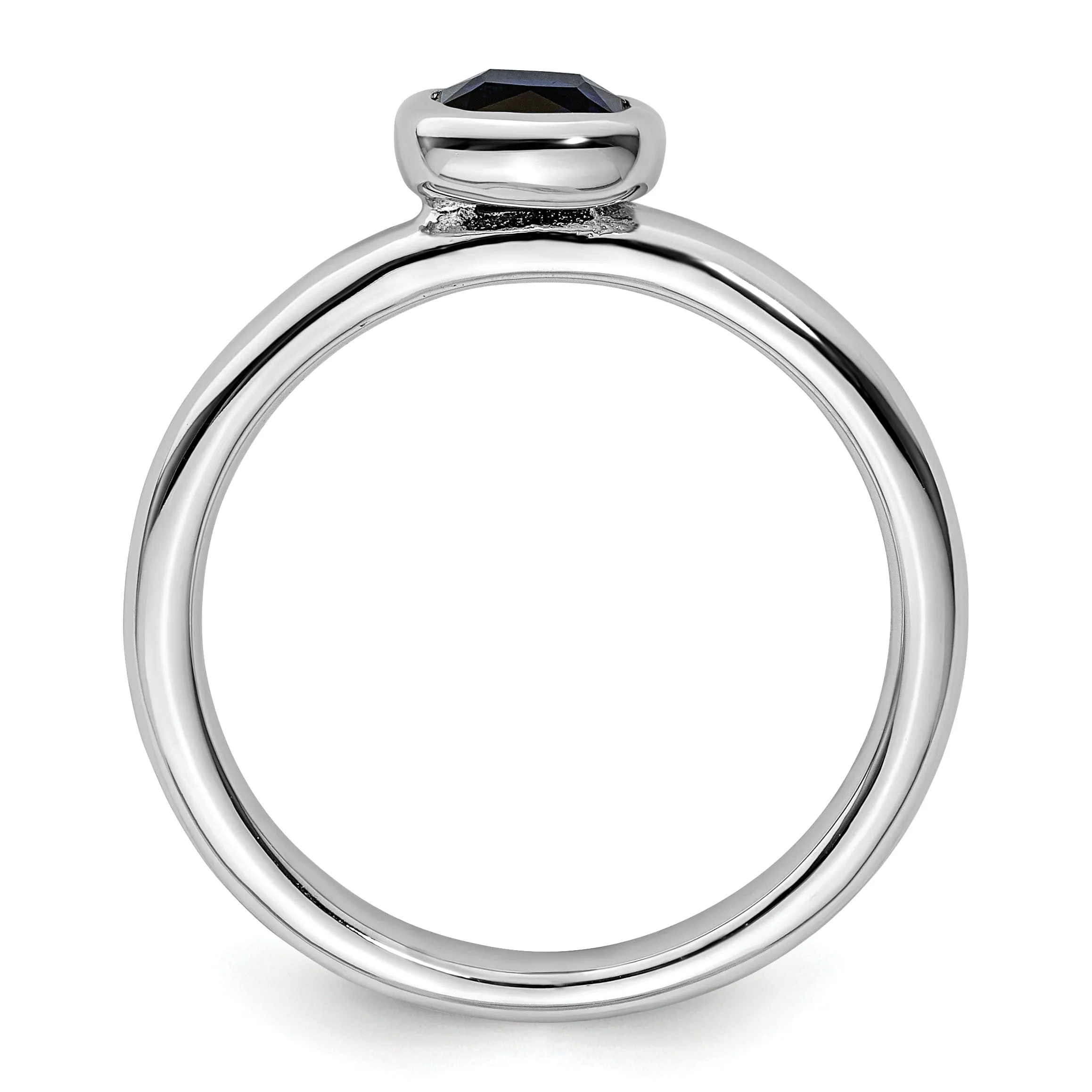 Sterling Silver Cushion Cut Created Sapphire Ring