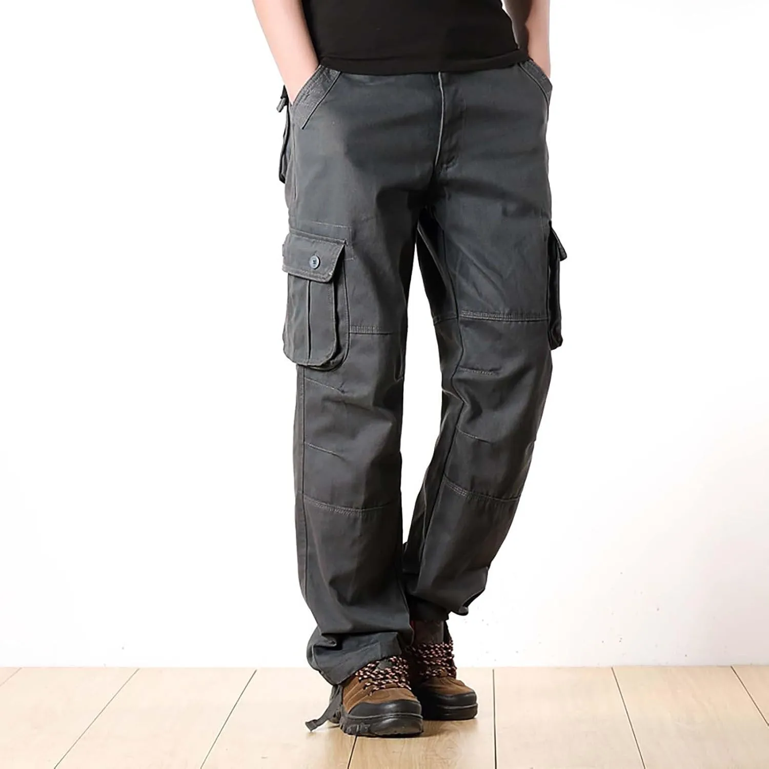 Straight Leg Cargo Pants Men Pocket Plus Size 2024 Fitness Dress Pants Zip Buckle Waist Casual Suit Trousers Workwear