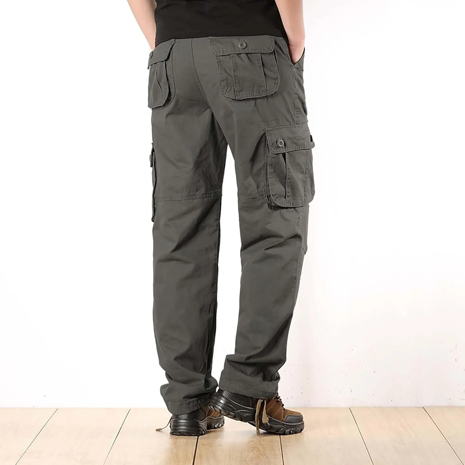 Straight Leg Cargo Pants Men Pocket Plus Size 2024 Fitness Dress Pants Zip Buckle Waist Casual Suit Trousers Workwear