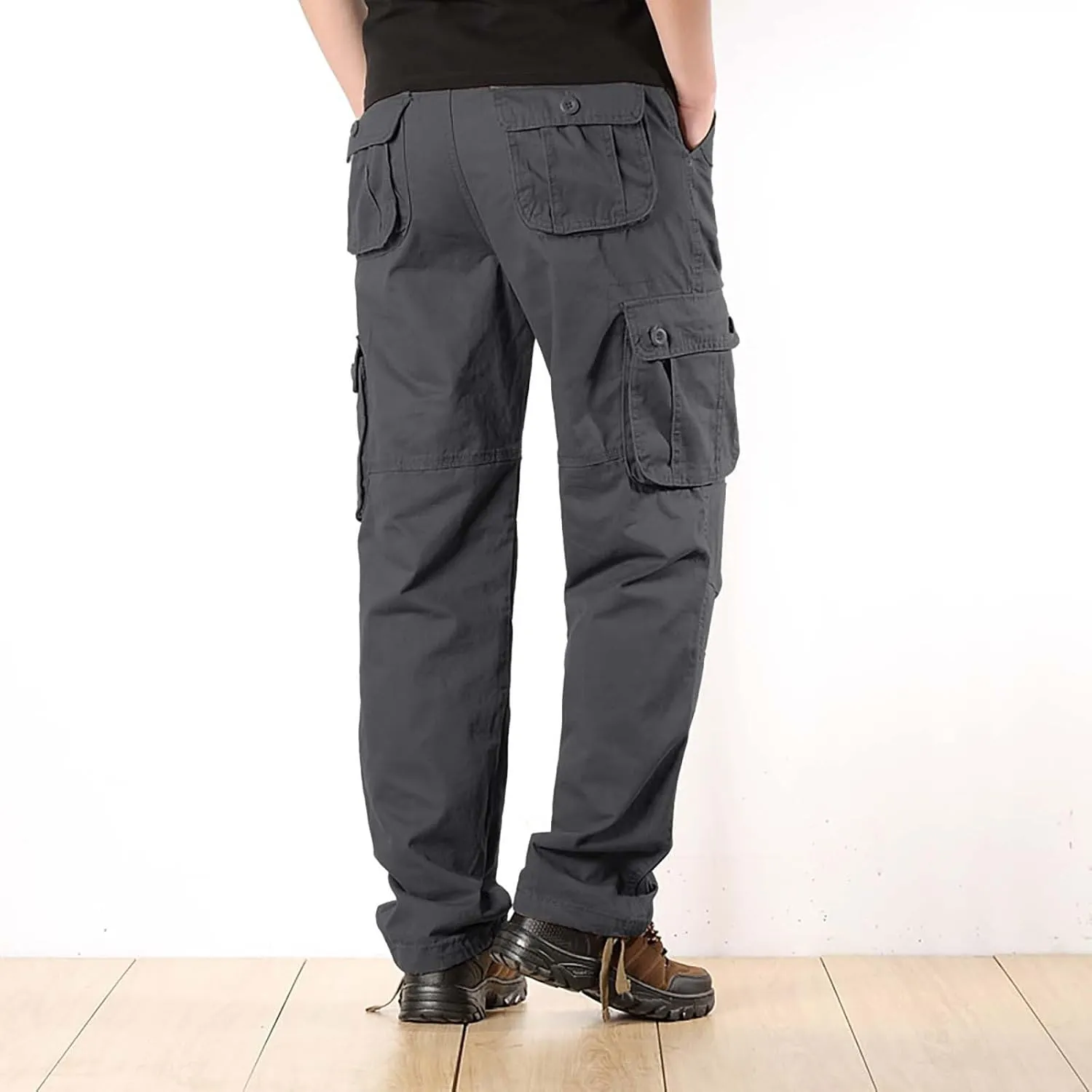 Straight Leg Cargo Pants Men Pocket Plus Size 2024 Fitness Dress Pants Zip Buckle Waist Casual Suit Trousers Workwear