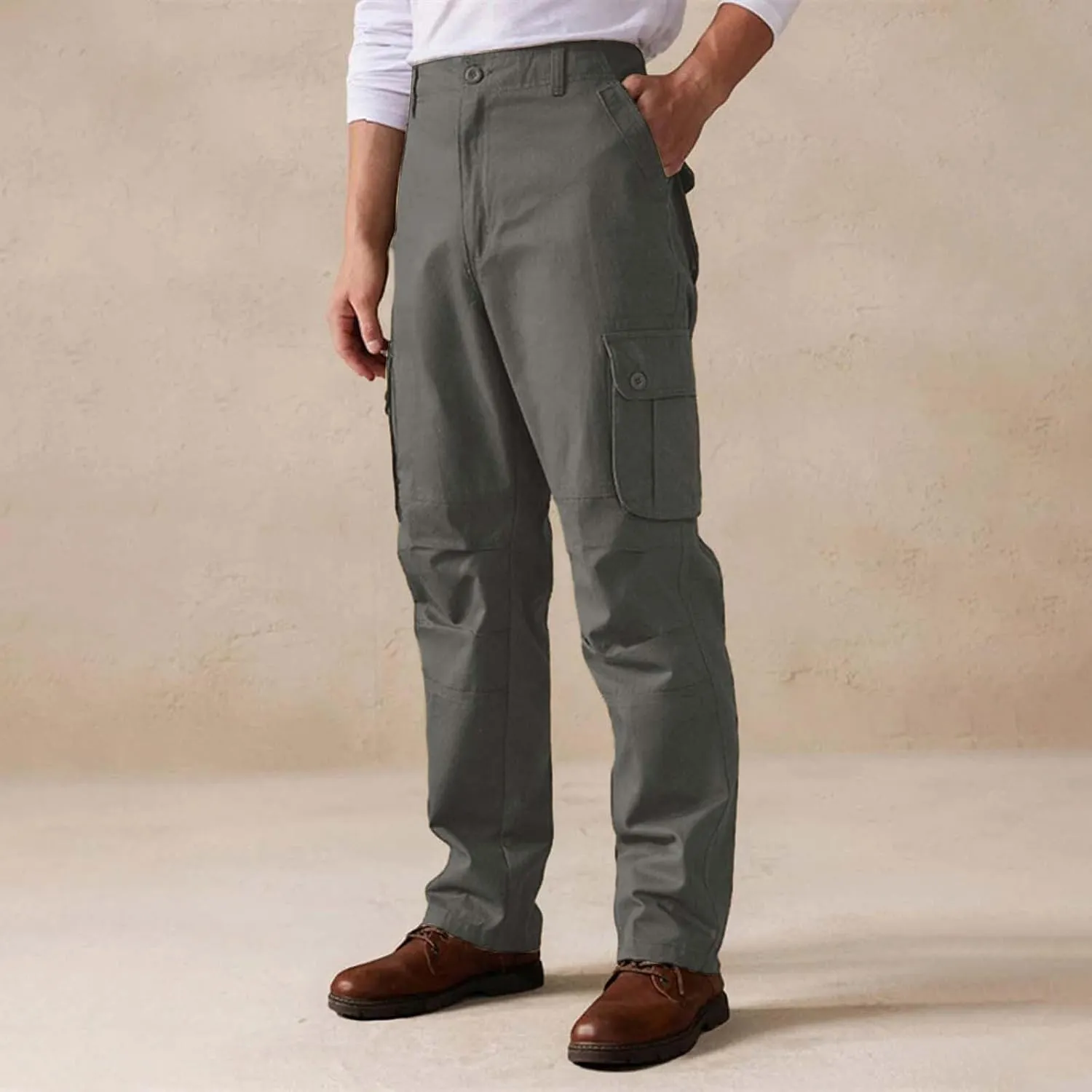 Straight Leg Cargo Pants Men Pocket Plus Size 2024 Fitness Dress Pants Zip Buckle Waist Casual Suit Trousers Workwear