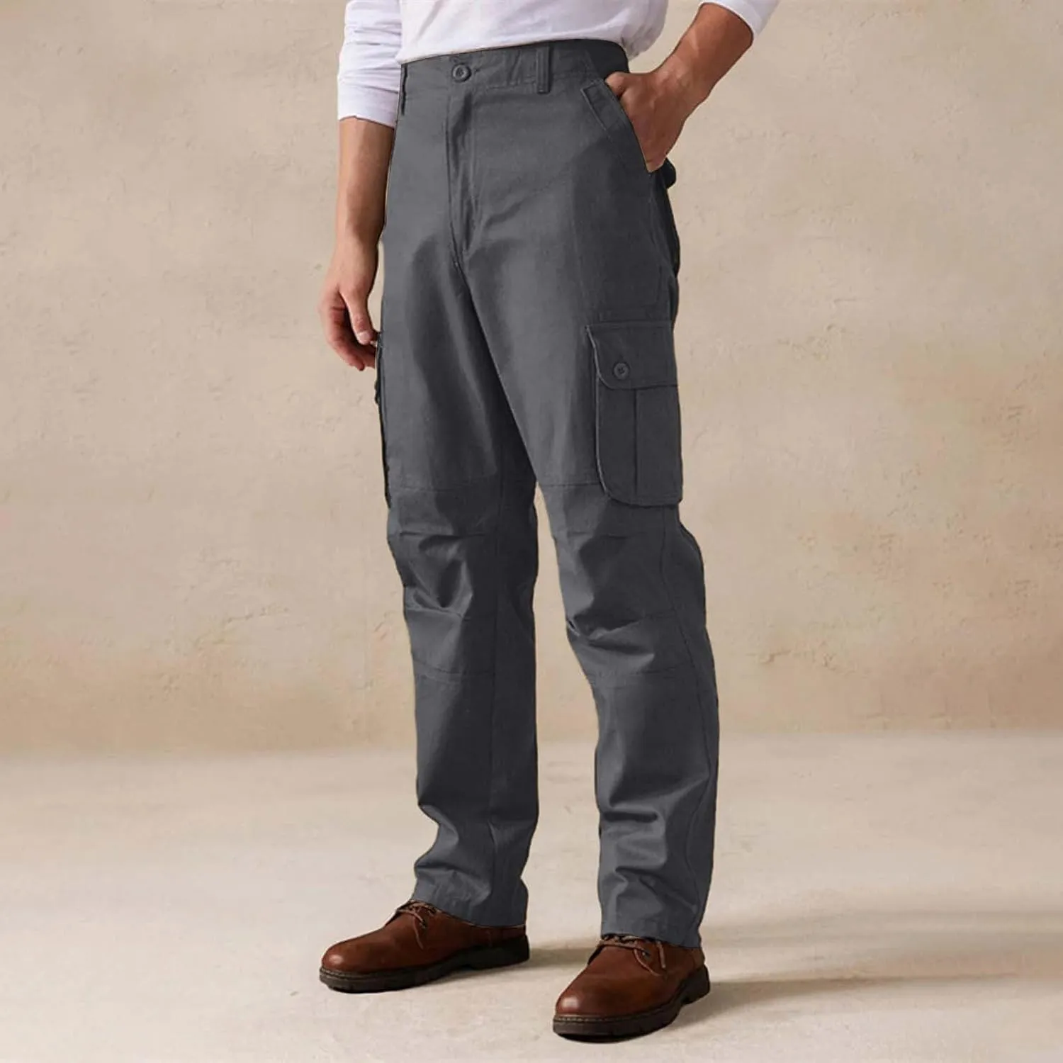 Straight Leg Cargo Pants Men Pocket Plus Size 2024 Fitness Dress Pants Zip Buckle Waist Casual Suit Trousers Workwear