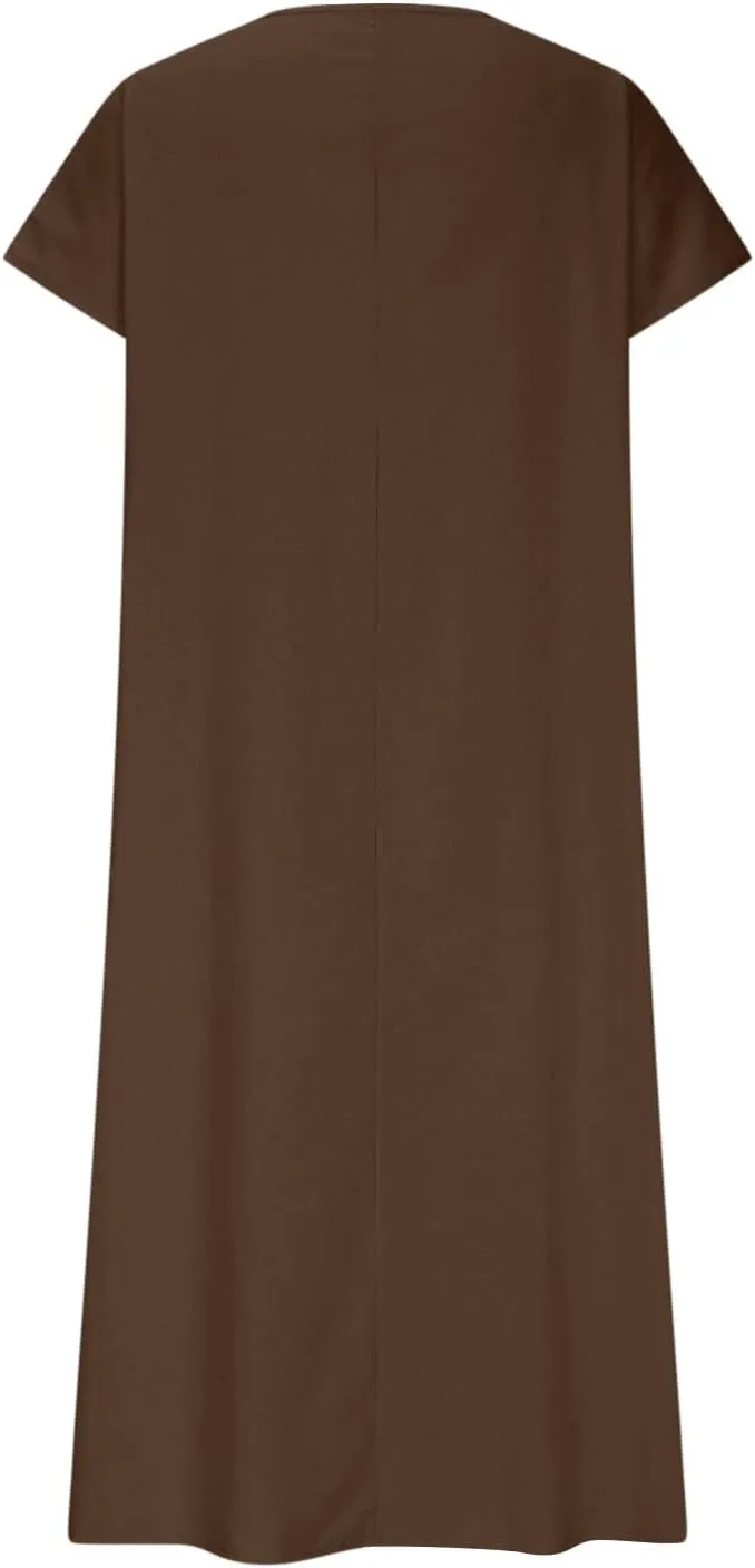 Summer Dresses for Women 2025 Fashion Vacation Short Sleeve Long Cotton Linen Dress Beach Maxi Sundress Clothes