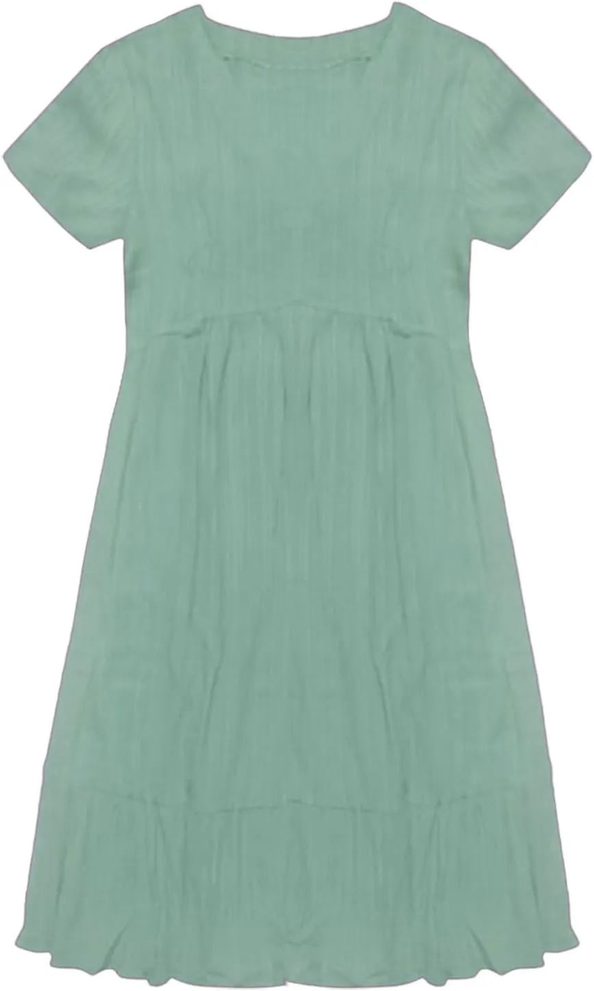 Summer Dresses for Women 2025 Trendy Short Sleeve Pleated Midi Dress Casual Flowy V Neck Elegant Beach Sundresses