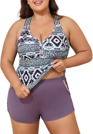 Summer Mae Plus Size Tankini Swimsuits for Women Two Piece Bathing Suits with Sporty Pockets Boy Shorts