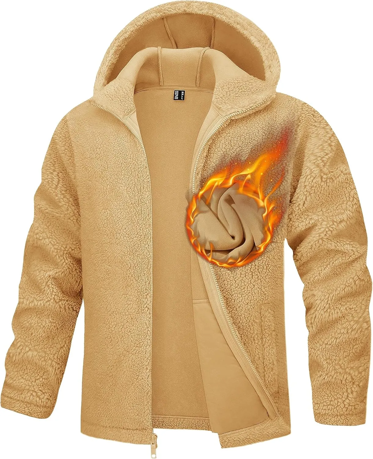 TACVASEN Men's Fuzzy Sherpa Jacket Fleece Lined Zip Up Hoodies Winter Thermal Work Casual Warm Jackets Plain Coats