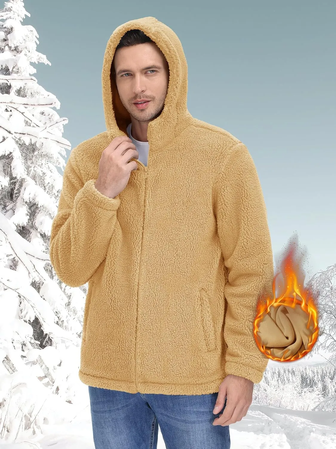 TACVASEN Men's Fuzzy Sherpa Jacket Fleece Lined Zip Up Hoodies Winter Thermal Work Casual Warm Jackets Plain Coats
