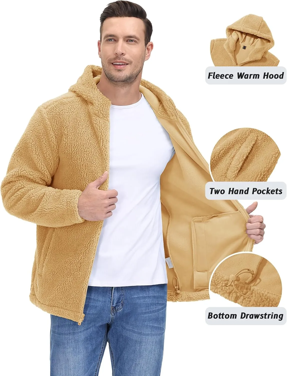 TACVASEN Men's Fuzzy Sherpa Jacket Fleece Lined Zip Up Hoodies Winter Thermal Work Casual Warm Jackets Plain Coats