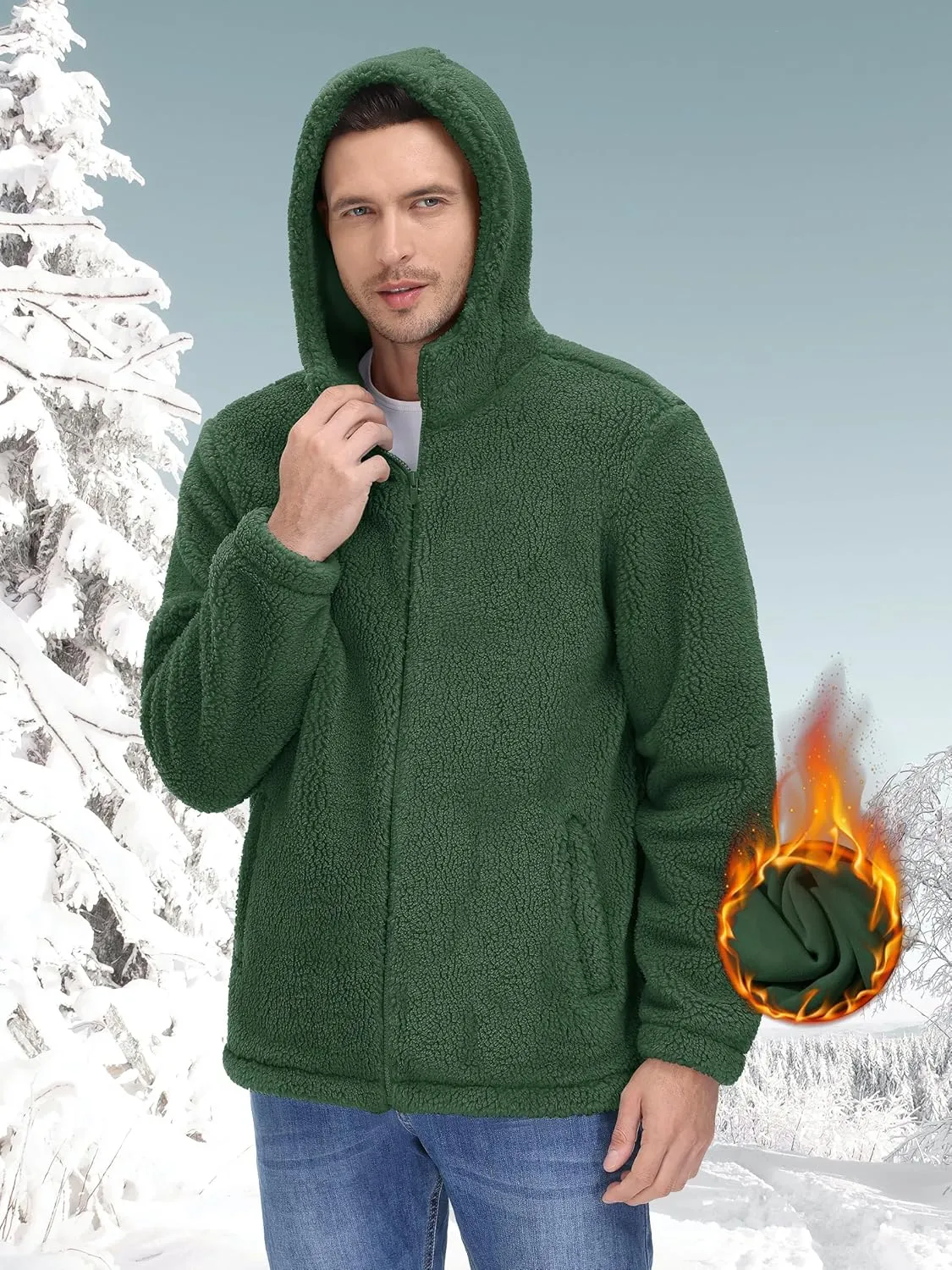 TACVASEN Men's Fuzzy Sherpa Jacket Fleece Lined Zip Up Hoodies Winter Thermal Work Casual Warm Jackets Plain Coats