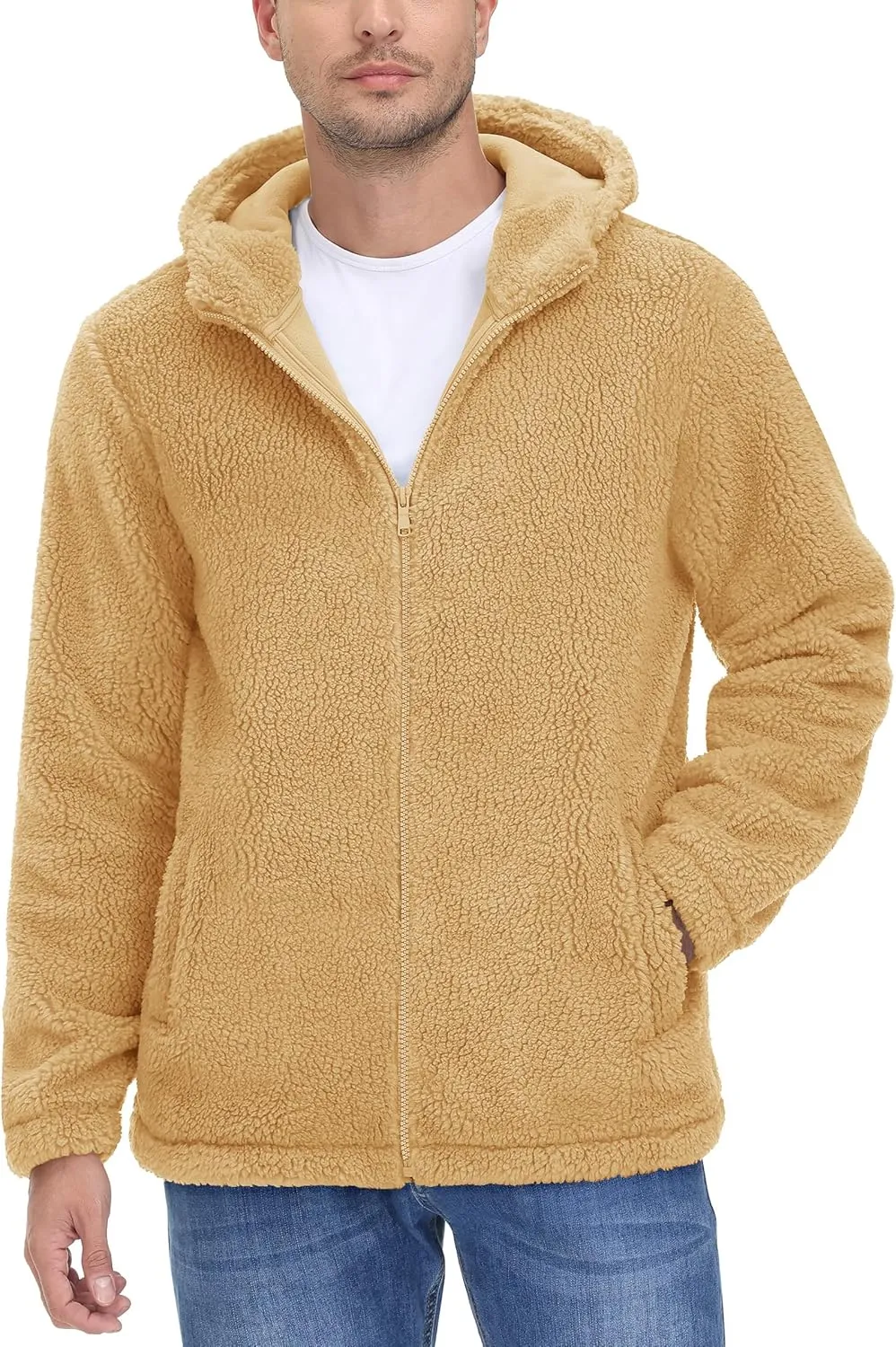 TACVASEN Men's Fuzzy Sherpa Jacket Fleece Lined Zip Up Hoodies Winter Thermal Work Casual Warm Jackets Plain Coats