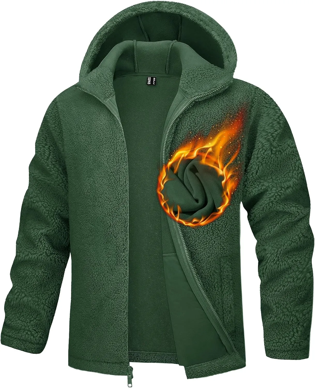 TACVASEN Men's Fuzzy Sherpa Jacket Fleece Lined Zip Up Hoodies Winter Thermal Work Casual Warm Jackets Plain Coats