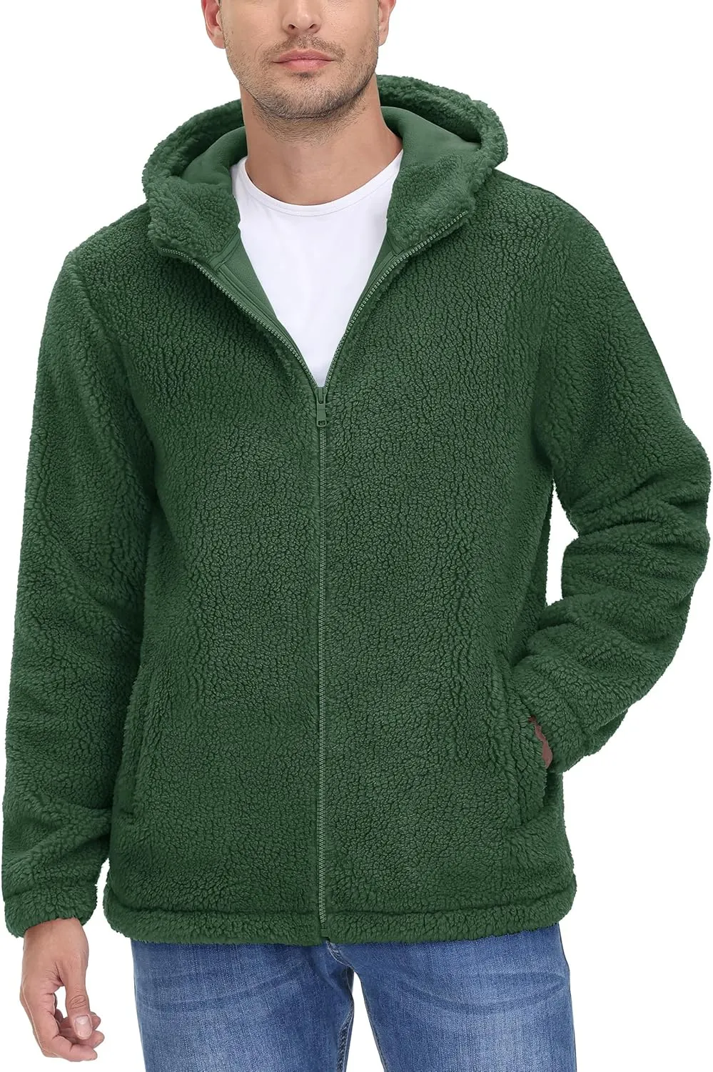 TACVASEN Men's Fuzzy Sherpa Jacket Fleece Lined Zip Up Hoodies Winter Thermal Work Casual Warm Jackets Plain Coats