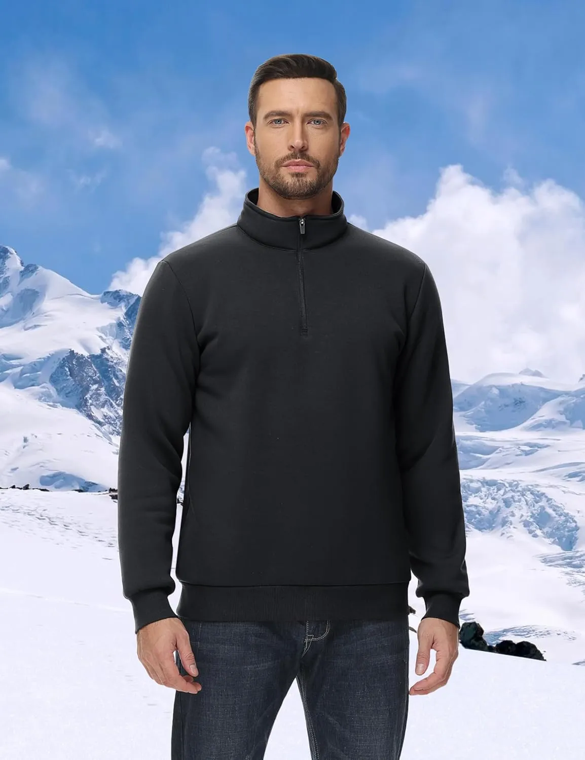 TACVASEN Men's Quarter Zip Sweatshirt Sherpa Lined Fleece Zipper Pullover Heavyweight Winter Warm Cotton Sweater