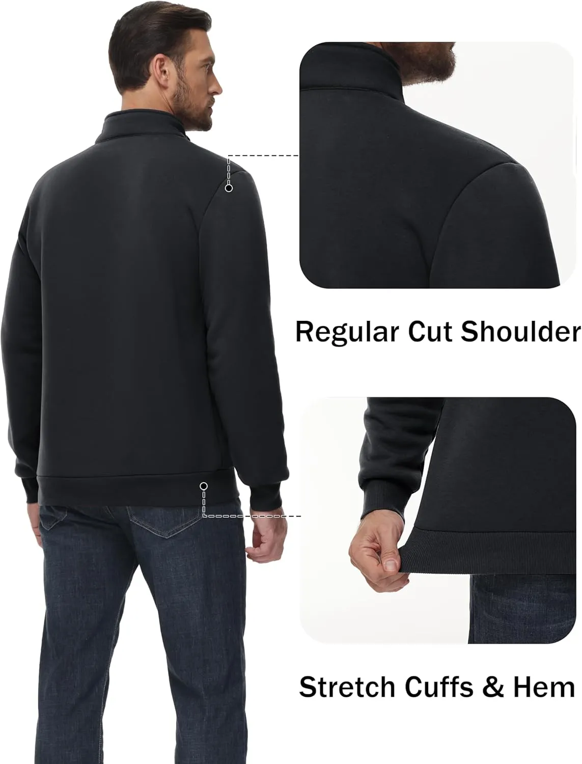 TACVASEN Men's Quarter Zip Sweatshirt Sherpa Lined Fleece Zipper Pullover Heavyweight Winter Warm Cotton Sweater