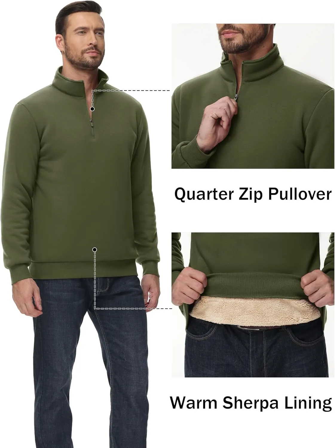 TACVASEN Men's Quarter Zip Sweatshirt Sherpa Lined Fleece Zipper Pullover Heavyweight Winter Warm Cotton Sweater