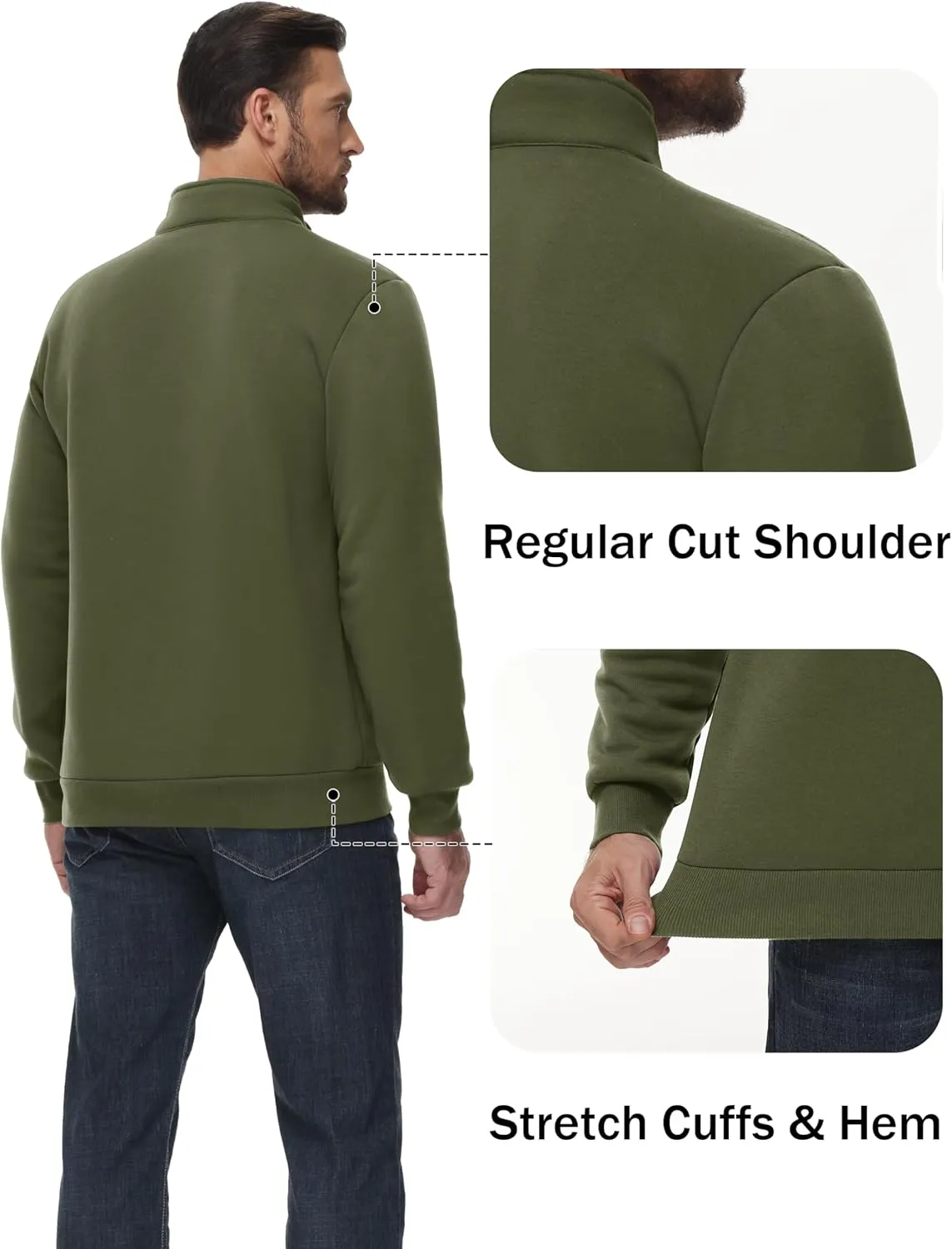 TACVASEN Men's Quarter Zip Sweatshirt Sherpa Lined Fleece Zipper Pullover Heavyweight Winter Warm Cotton Sweater