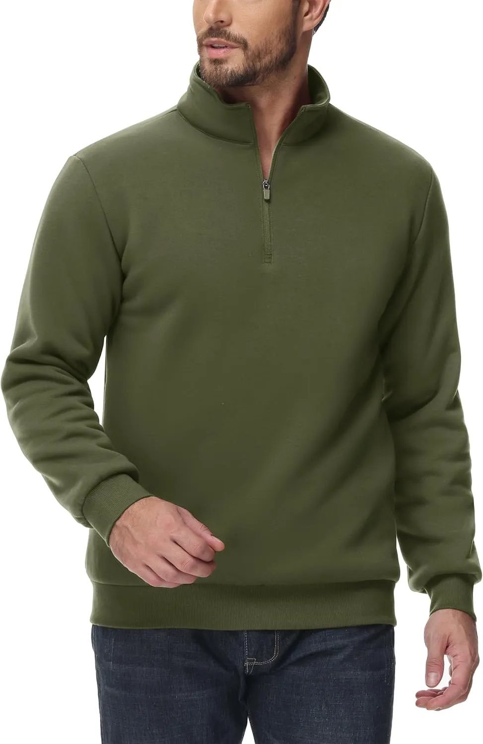 TACVASEN Men's Quarter Zip Sweatshirt Sherpa Lined Fleece Zipper Pullover Heavyweight Winter Warm Cotton Sweater