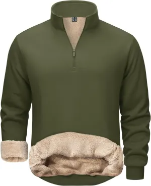 TACVASEN Men's Quarter Zip Sweatshirt Sherpa Lined Fleece Zipper Pullover Heavyweight Winter Warm Cotton Sweater