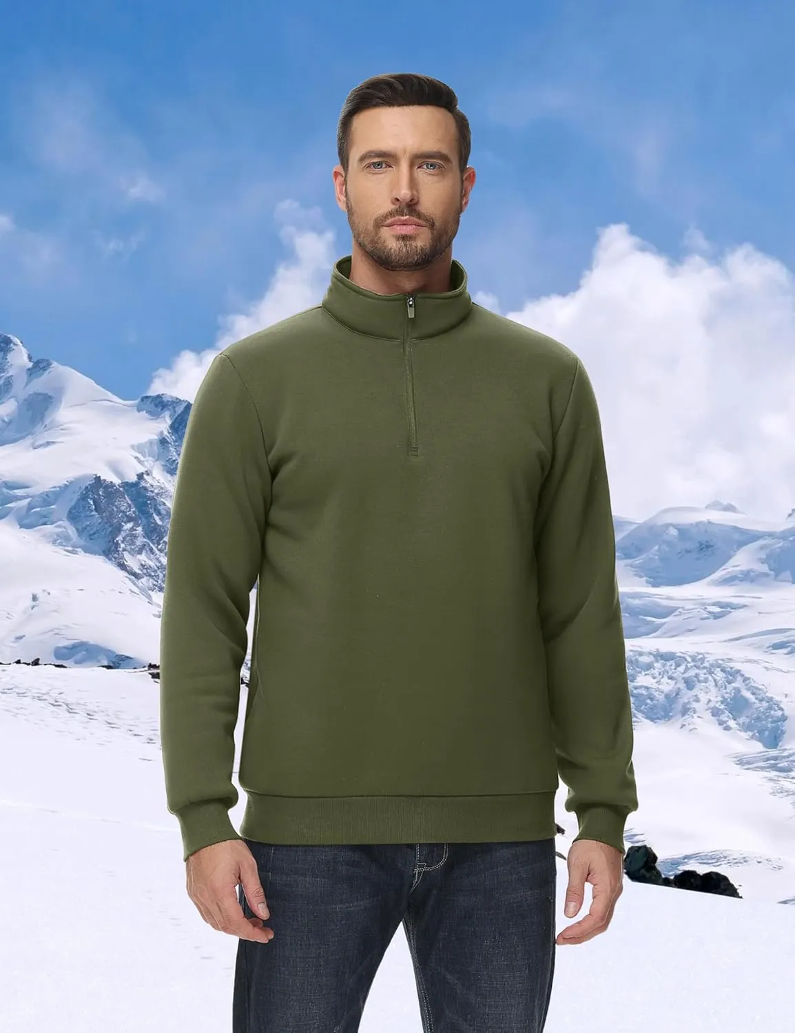 TACVASEN Men's Quarter Zip Sweatshirt Sherpa Lined Fleece Zipper Pullover Heavyweight Winter Warm Cotton Sweater