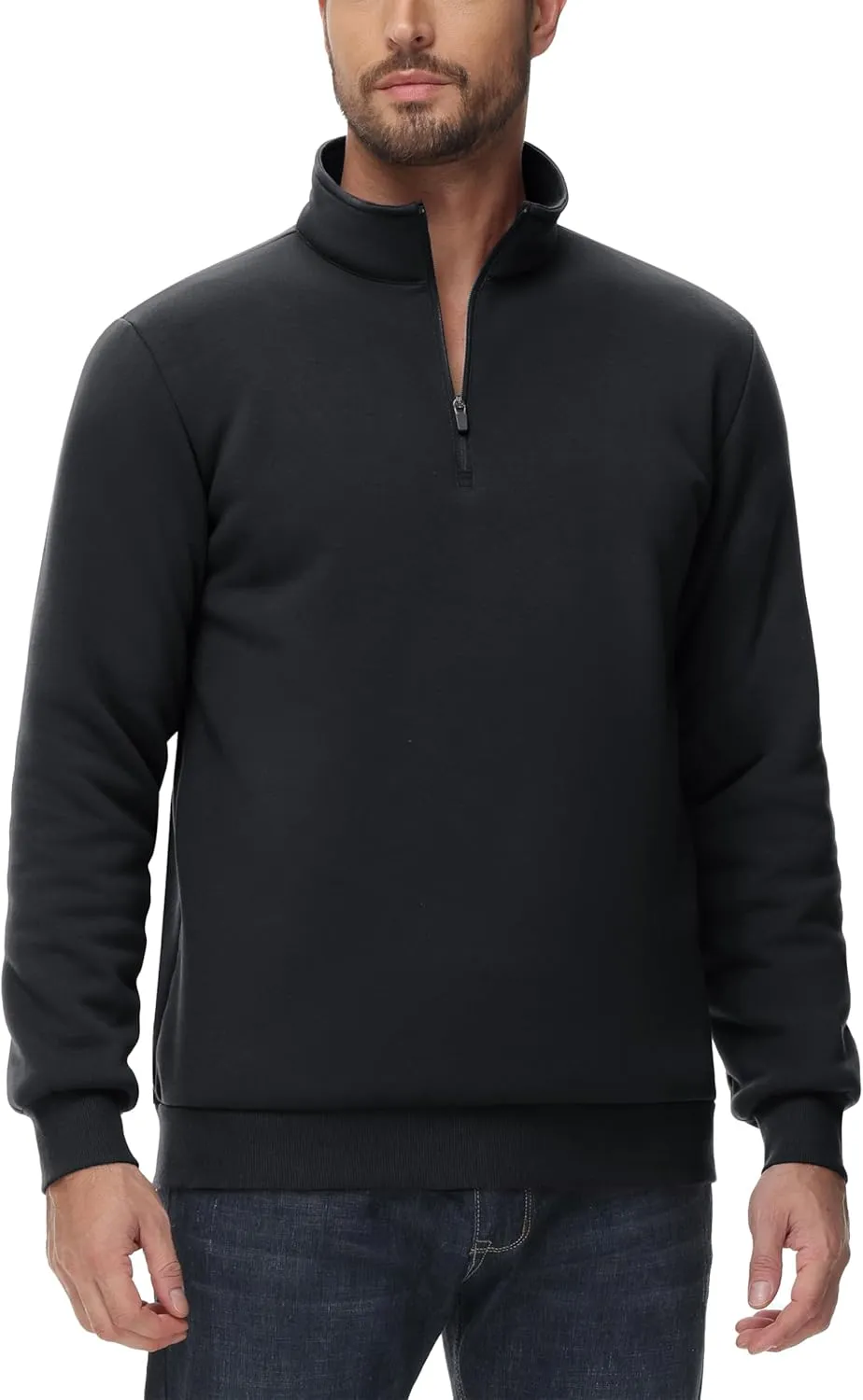 TACVASEN Men's Quarter Zip Sweatshirt Sherpa Lined Fleece Zipper Pullover Heavyweight Winter Warm Cotton Sweater
