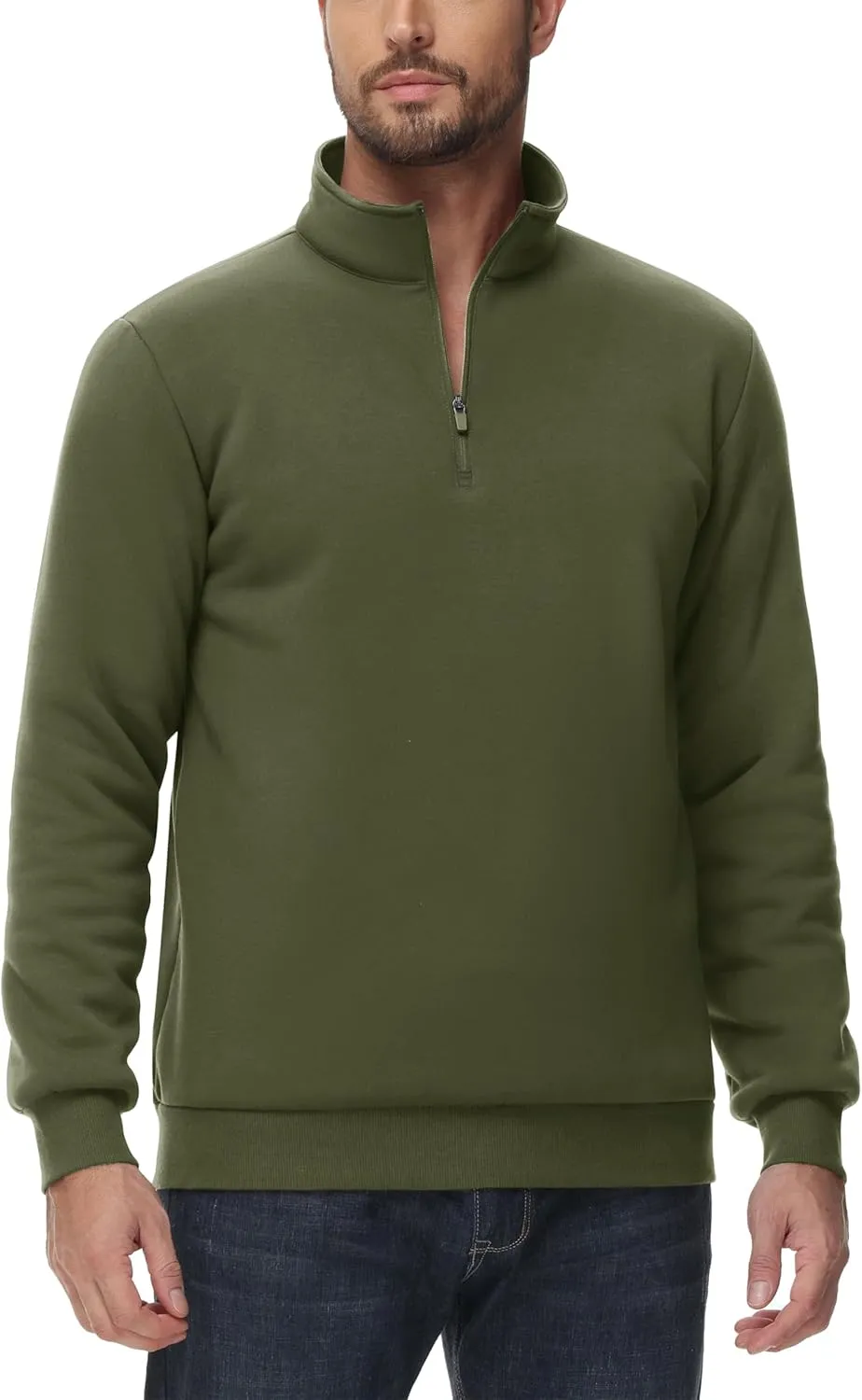 TACVASEN Men's Quarter Zip Sweatshirt Sherpa Lined Fleece Zipper Pullover Heavyweight Winter Warm Cotton Sweater