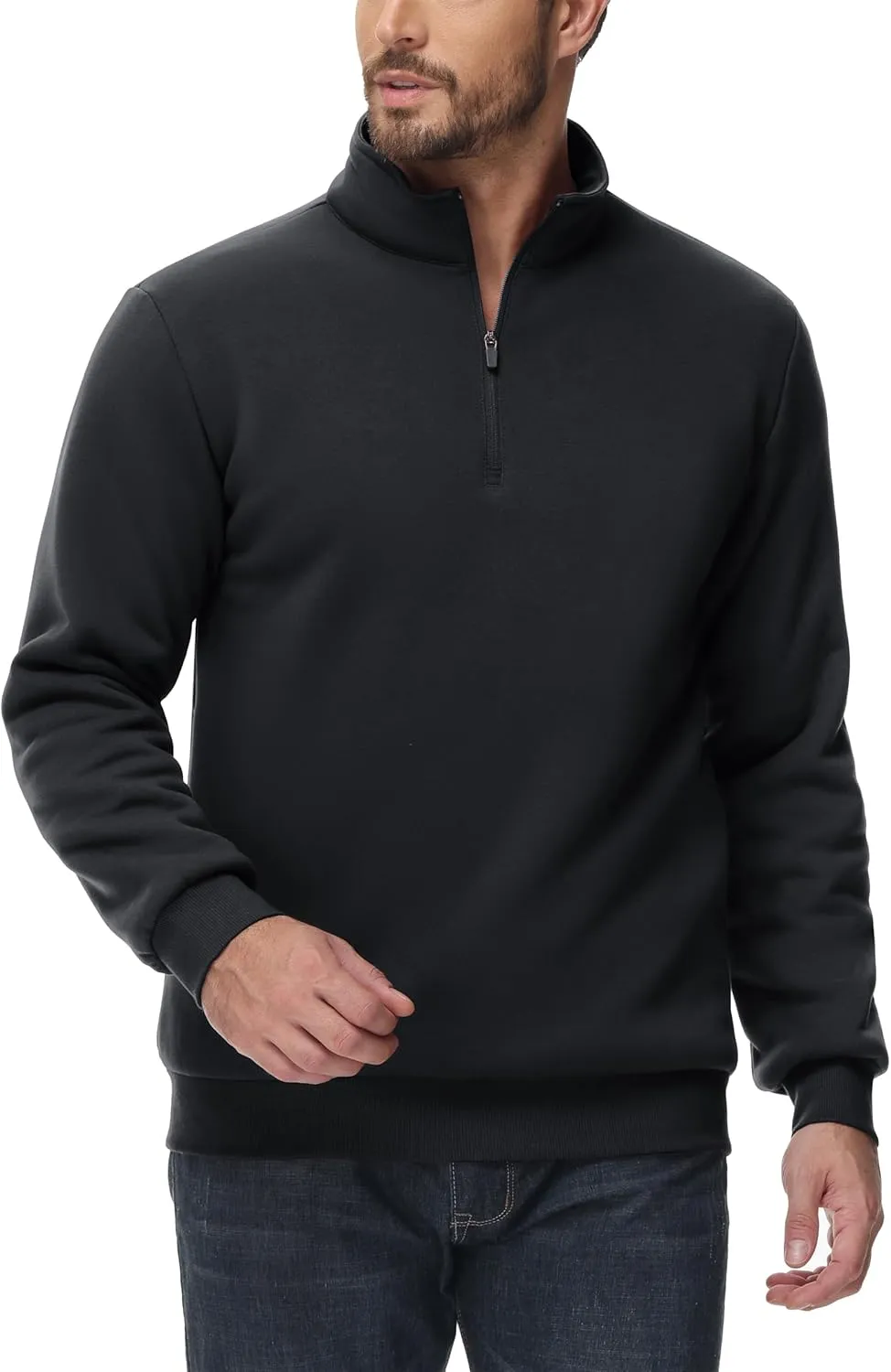 TACVASEN Men's Quarter Zip Sweatshirt Sherpa Lined Fleece Zipper Pullover Heavyweight Winter Warm Cotton Sweater