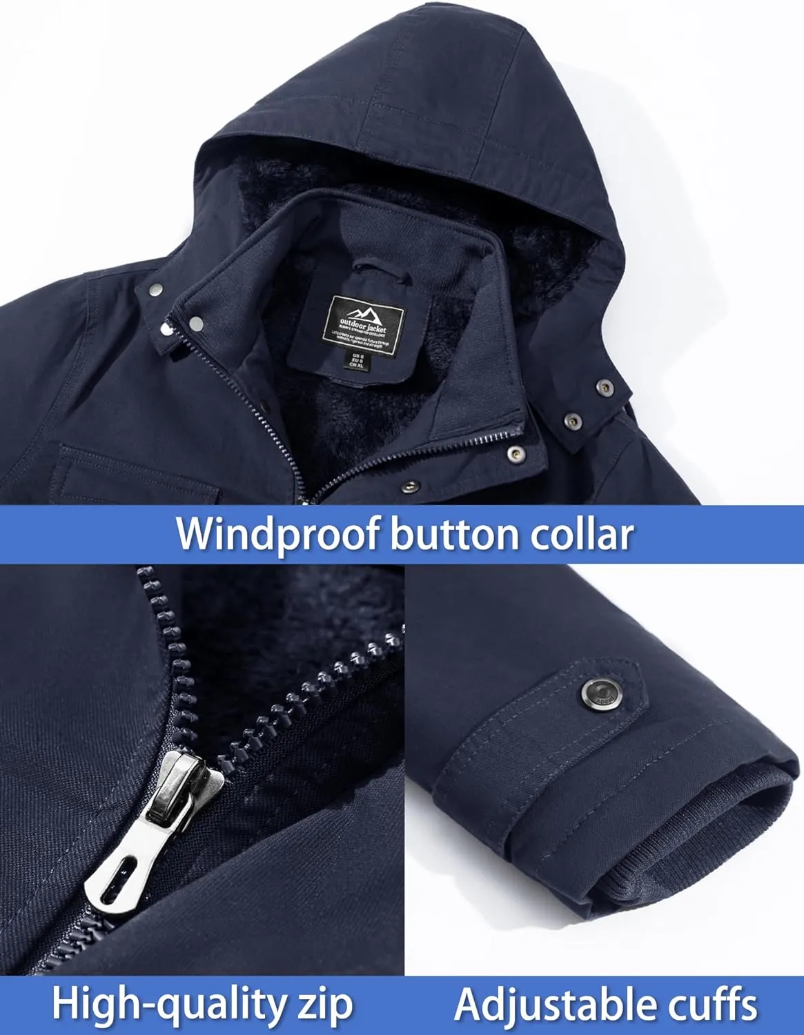 TACVASEN Men's Winter Jacket Cotton Military Jackets Fleece Lined Thick Work Warm Cargo Coats with Hooded