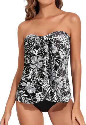 Tempt Me Two Piece Tankini Bathing Suits for Women Halter Bandeau Swim Top with Bottom Flyaway Tummy Control Swimsuit