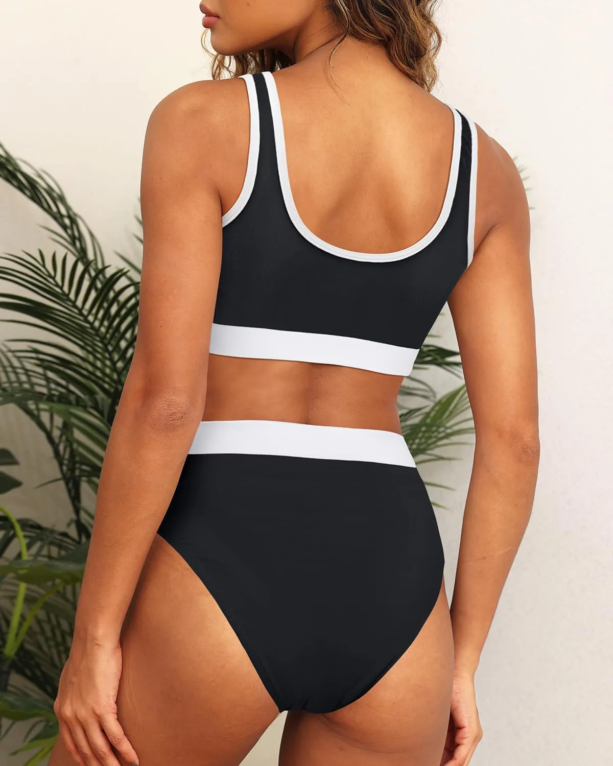 Tempt Me Women Sporty Bikini Sets Athletic Two Piece Swimsuit Cheeky Color Block Bathing Suit