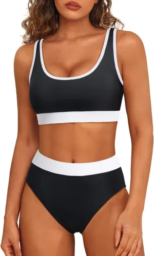 Tempt Me Women Sporty Bikini Sets Athletic Two Piece Swimsuit Cheeky Color Block Bathing Suit