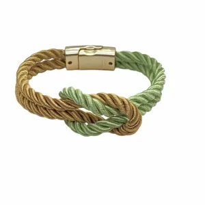 The Original Love Knot Satin Rope Bracelet- Old Gold and Mint Green
