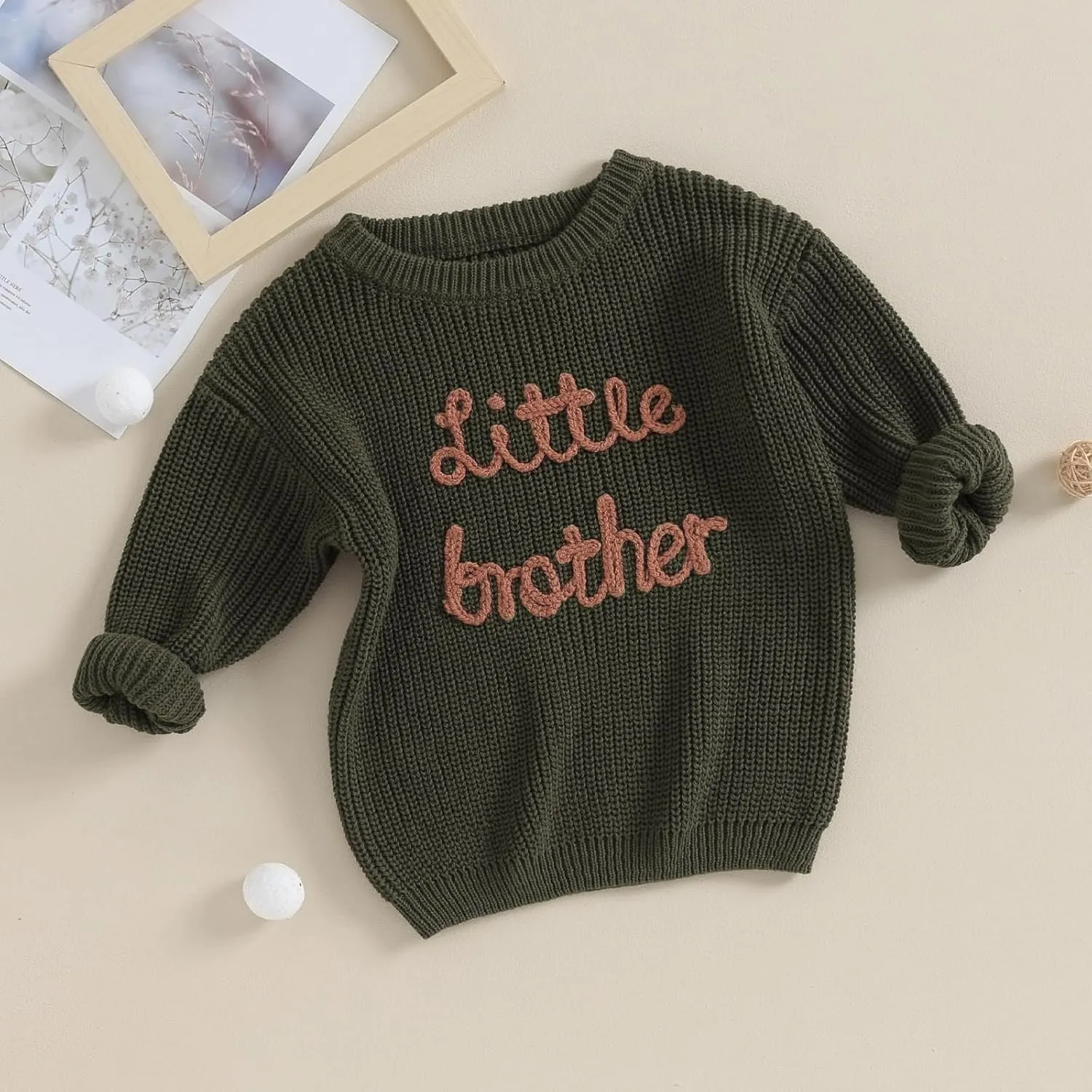 Toddler Baby Girl Boy Long Sleeve Knit Sweater Brothers Sisters Letter Embroidery Round Neck Pullover Fall Winter Tops