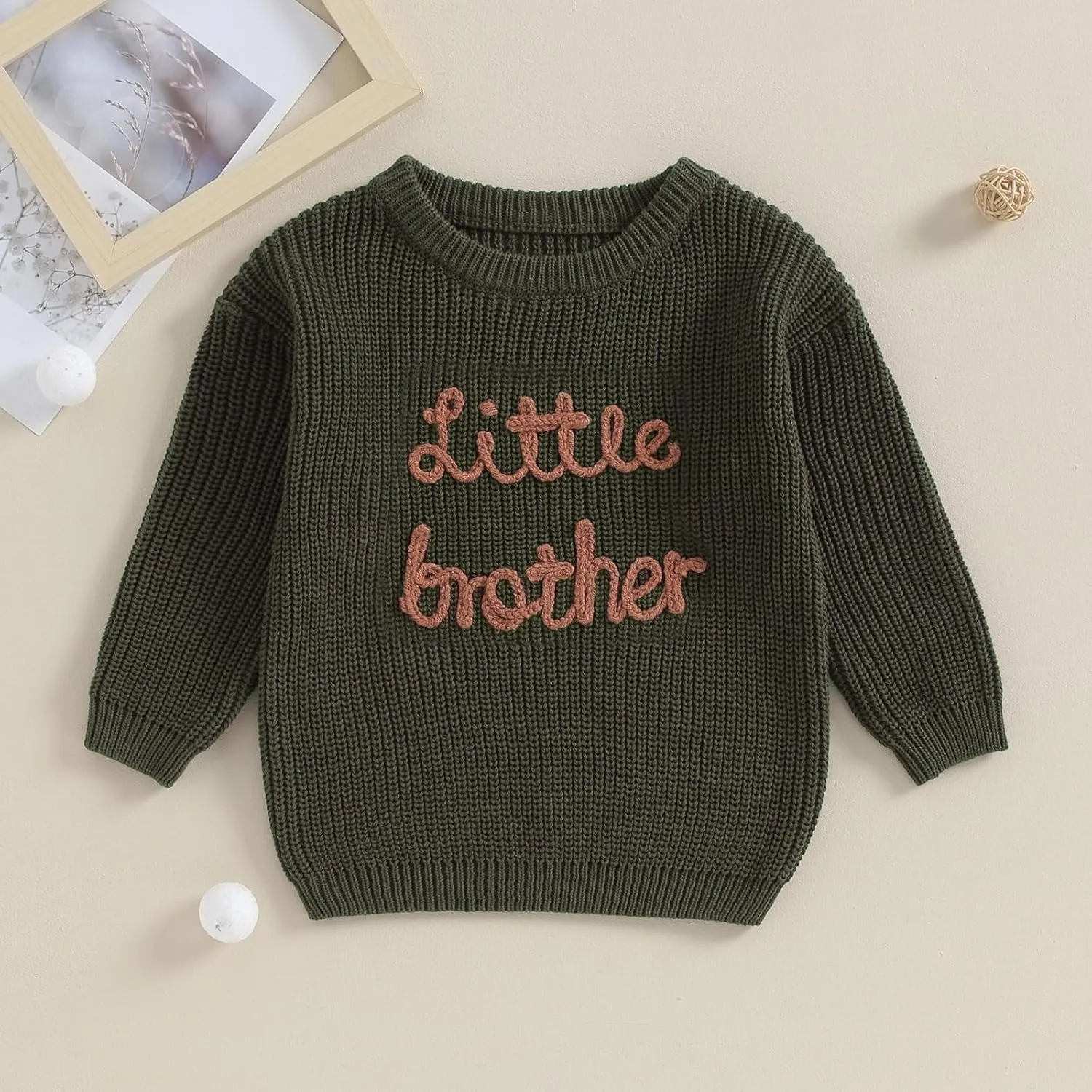 Toddler Baby Girl Boy Long Sleeve Knit Sweater Brothers Sisters Letter Embroidery Round Neck Pullover Fall Winter Tops