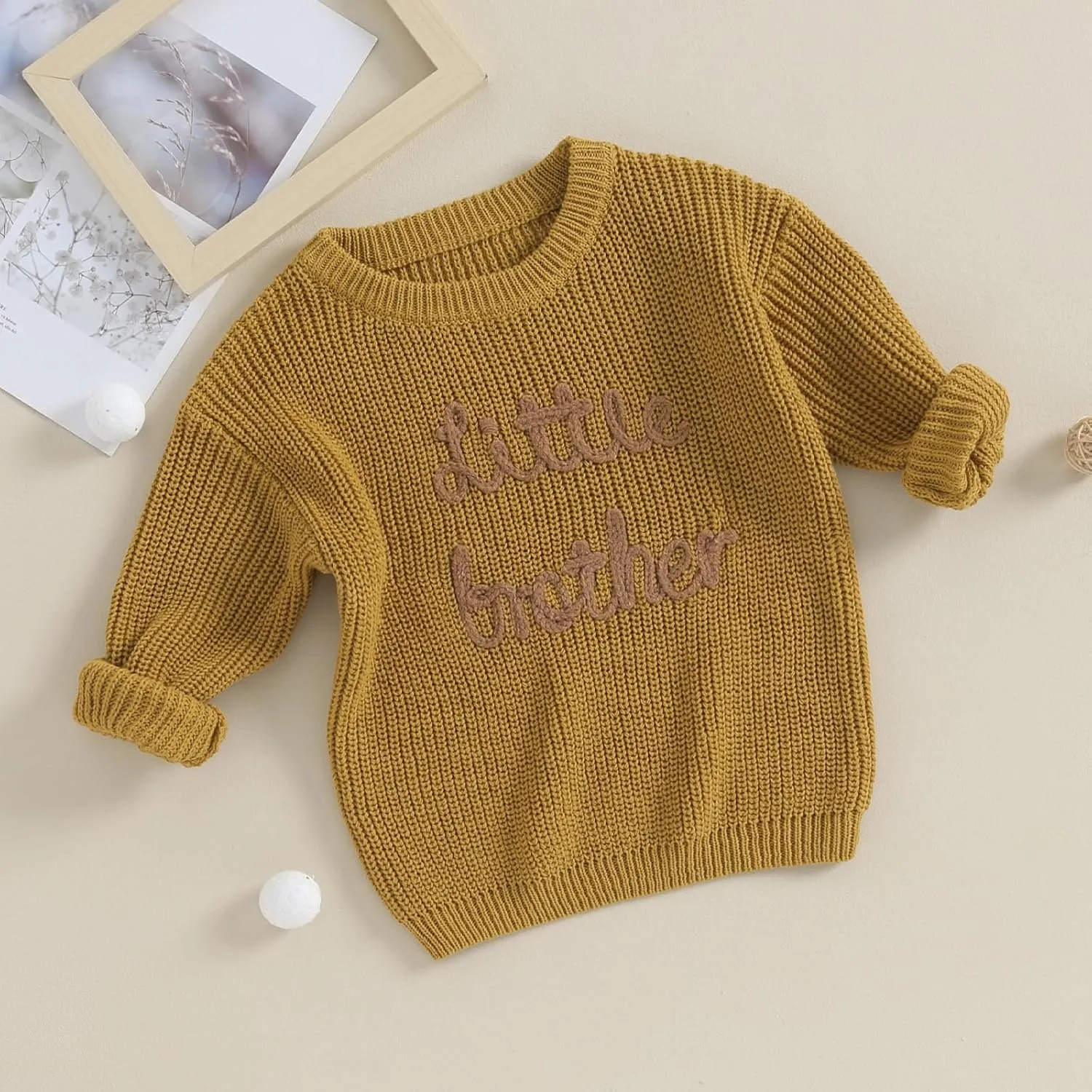 Toddler Baby Girl Boy Long Sleeve Knit Sweater Brothers Sisters Letter Embroidery Round Neck Pullover Fall Winter Tops