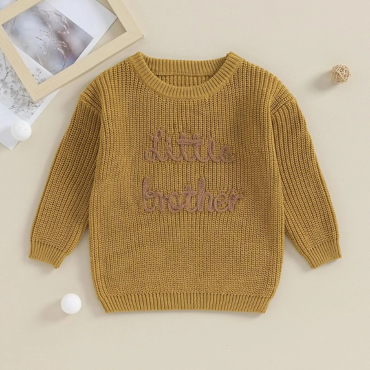 Toddler Baby Girl Boy Long Sleeve Knit Sweater Brothers Sisters Letter Embroidery Round Neck Pullover Fall Winter Tops