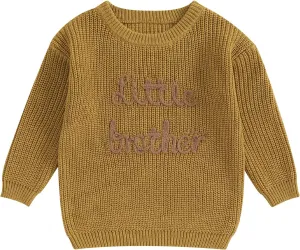 Toddler Baby Girl Boy Long Sleeve Knit Sweater Brothers Sisters Letter Embroidery Round Neck Pullover Fall Winter Tops